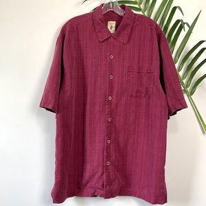 Vintage Jamaica Jazz 100% Silk Maroon Red Wood Button Up Vacation Tee Large